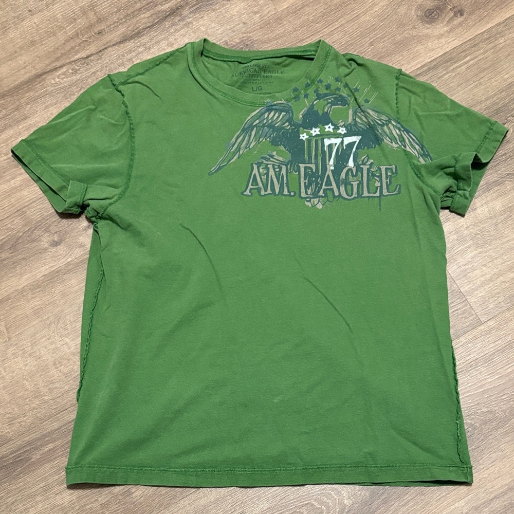 American Eagle Outfitters Green Graphic Tee Y2K Style Reverse Seam Size Large